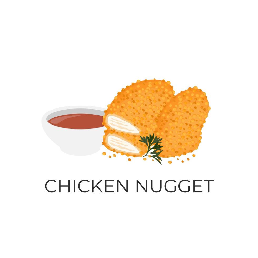 logotyp illustration av snabb mat kyckling nuggets redo till äta med sås vektor