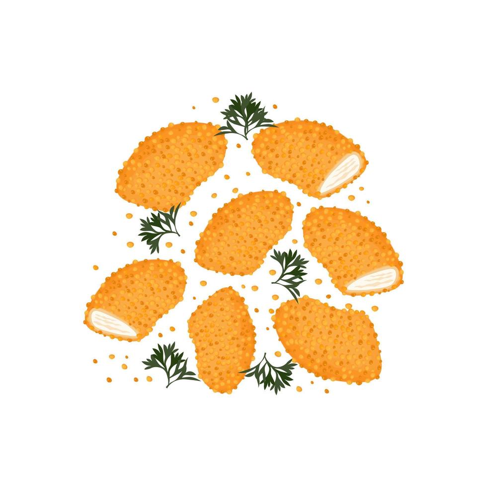 snabb mat kyckling nuggets illustration logotyp med Krispig smulor vektor