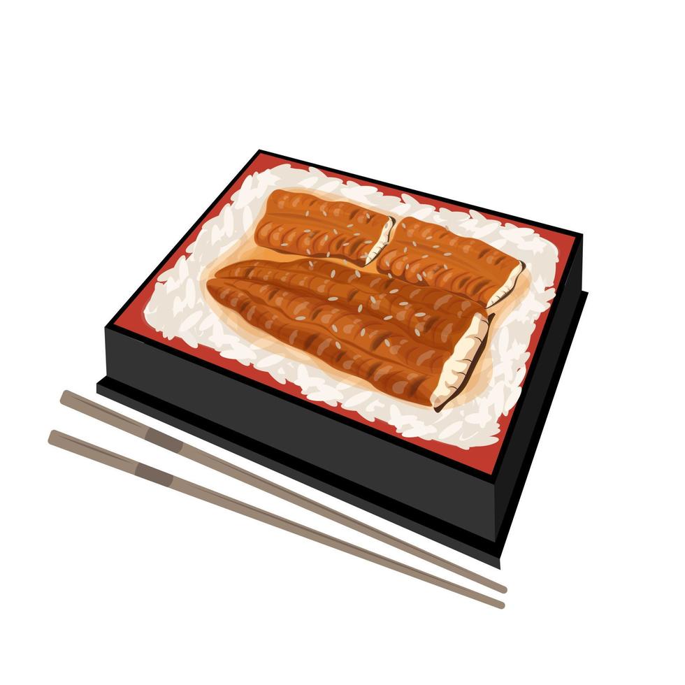 kabayaki unagi grillad ål illustration logotyp i en bento låda vektor