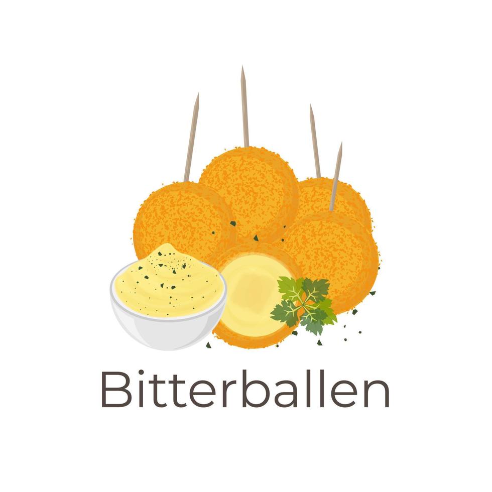 Niederländisch Bitterballen Illustration Logo serviert mit Senf vektor