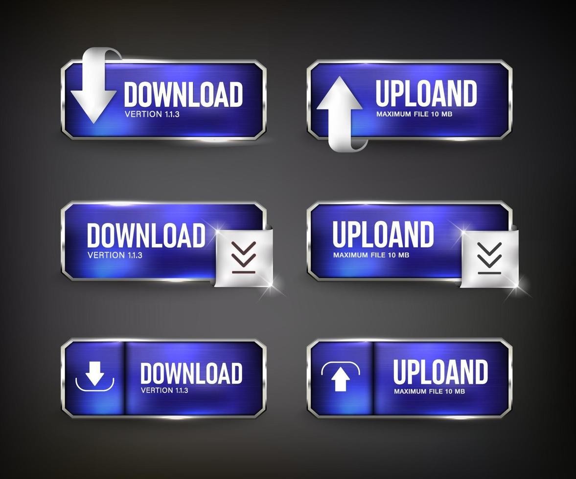 blaue Stahl Download-Web-Buttons auf schwarzem Hintergrund vektor