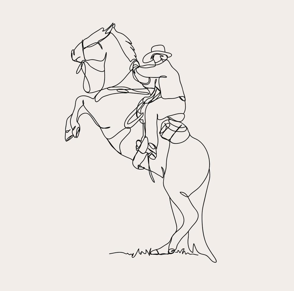 minimalistisch Cowboy Linie Kunst, Pferd Fahrer Lasso, einfach zu Pferd skizzieren, Texas Reiten Zeichnung, wild Westen Western, Rodeo vektor