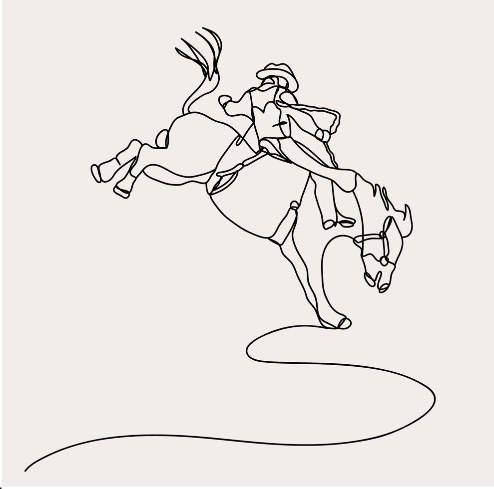 minimalistisch Cowboy Linie Kunst, Pferd Fahrer Lasso, einfach zu Pferd skizzieren, Texas Reiten Zeichnung, wild Westen Western, Rodeo vektor