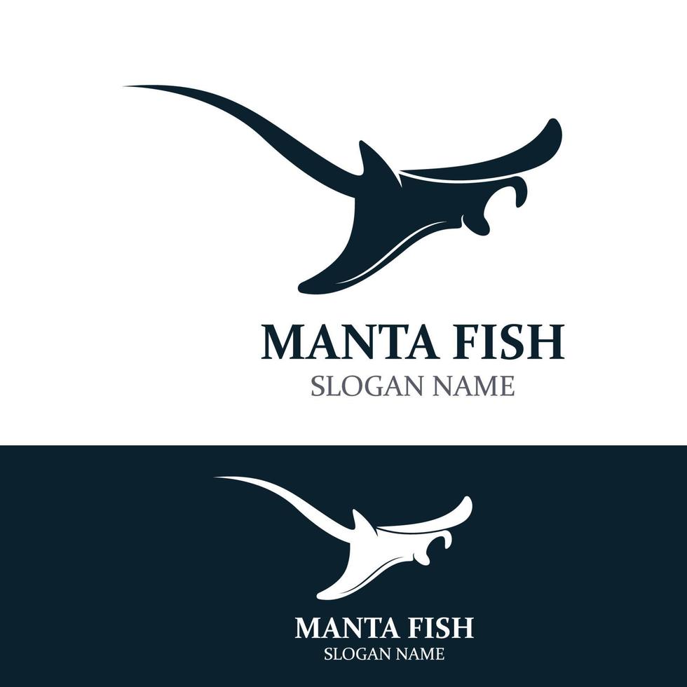 Manta Fisch oder Stachelrochen Logo Design Vektor Jahrgang Illustration Schlittschuh Fisch Ozean