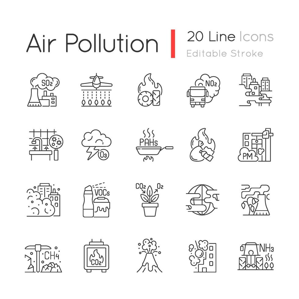 lineare Symbole für Luftverschmutzung eingestellt vektor