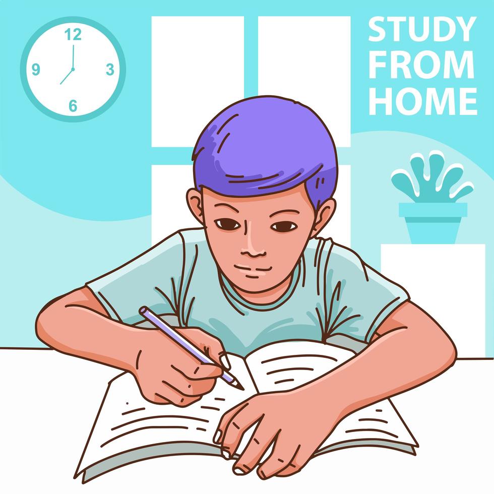 Jungen lernen zu Hause als Covid-Prävention vektor