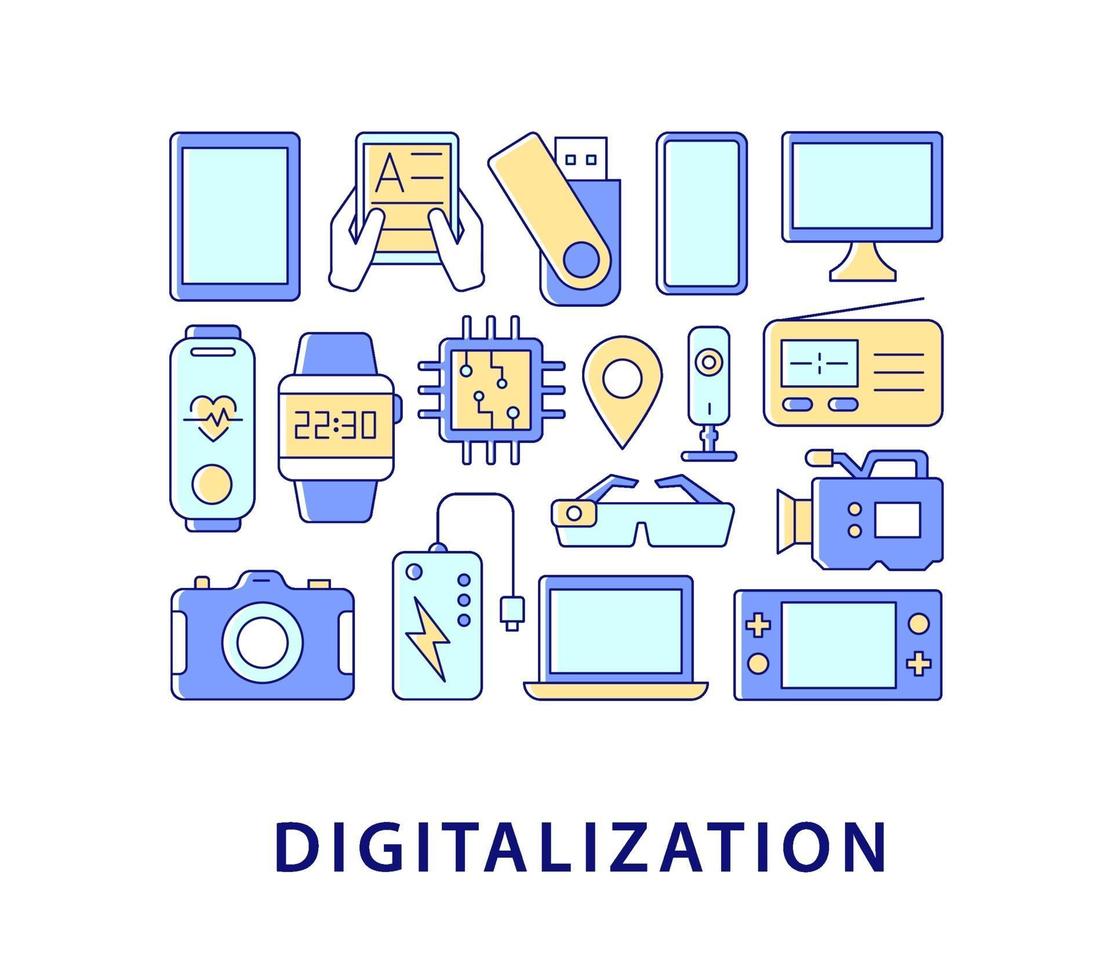 Zusammenfassung des abstrakten Farbkonzeptes der Digitalisierung mit Überschrift vektor