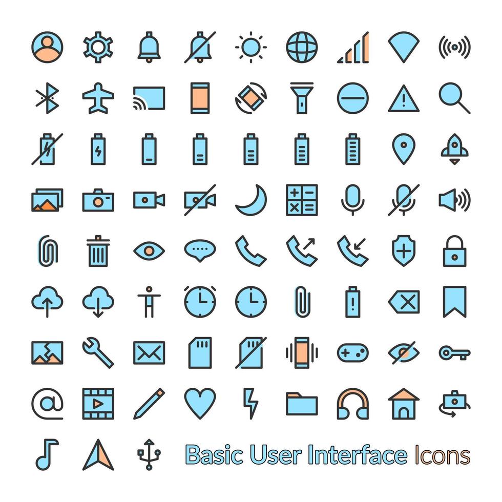 översikt fylld användare gränssnitt ikoner. linjär Färg grundläggande ui ikon uppsättning vektor