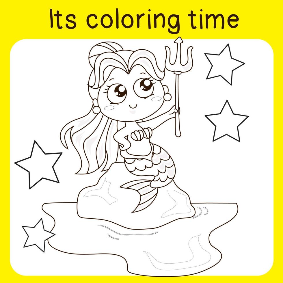 süß Meerjungfrau Prinzessin. Färbung Aktivität Arbeitsblatt. das wenig Meerjungfrau. ein magisch Kreatur. Vektor Gliederung zum Färbung Buchseite.