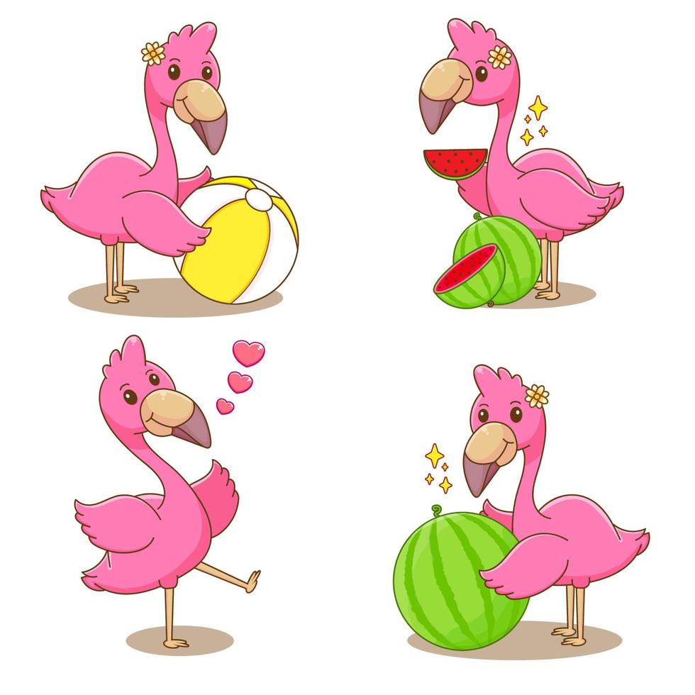 söt flamingo sommar aktivitet vektor design illustration