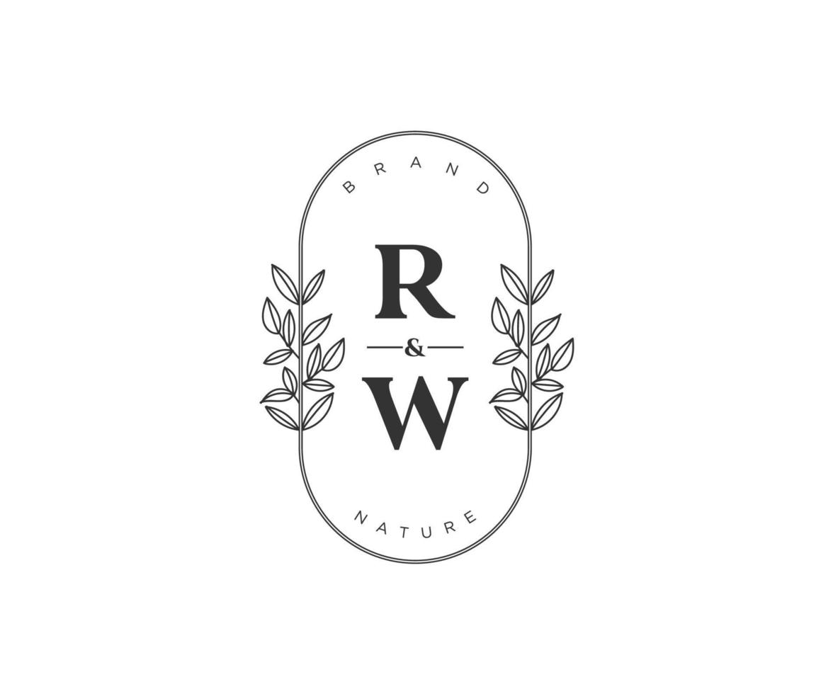 första rw brev skön blommig feminin redigerbar förhandsgjord monoline logotyp lämplig för spa salong hud hår skönhet boutique och kosmetisk företag. vektor