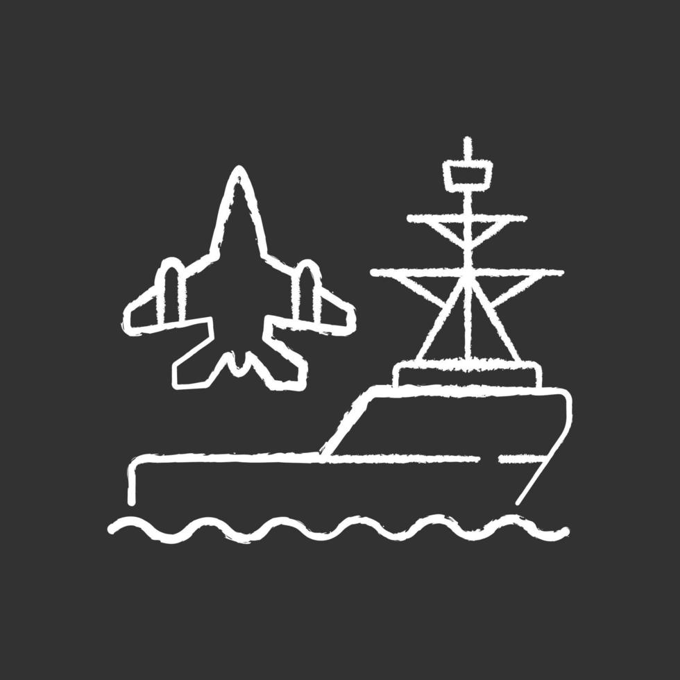 hangarfartyg krita vit ikon på svart bakgrund vektor