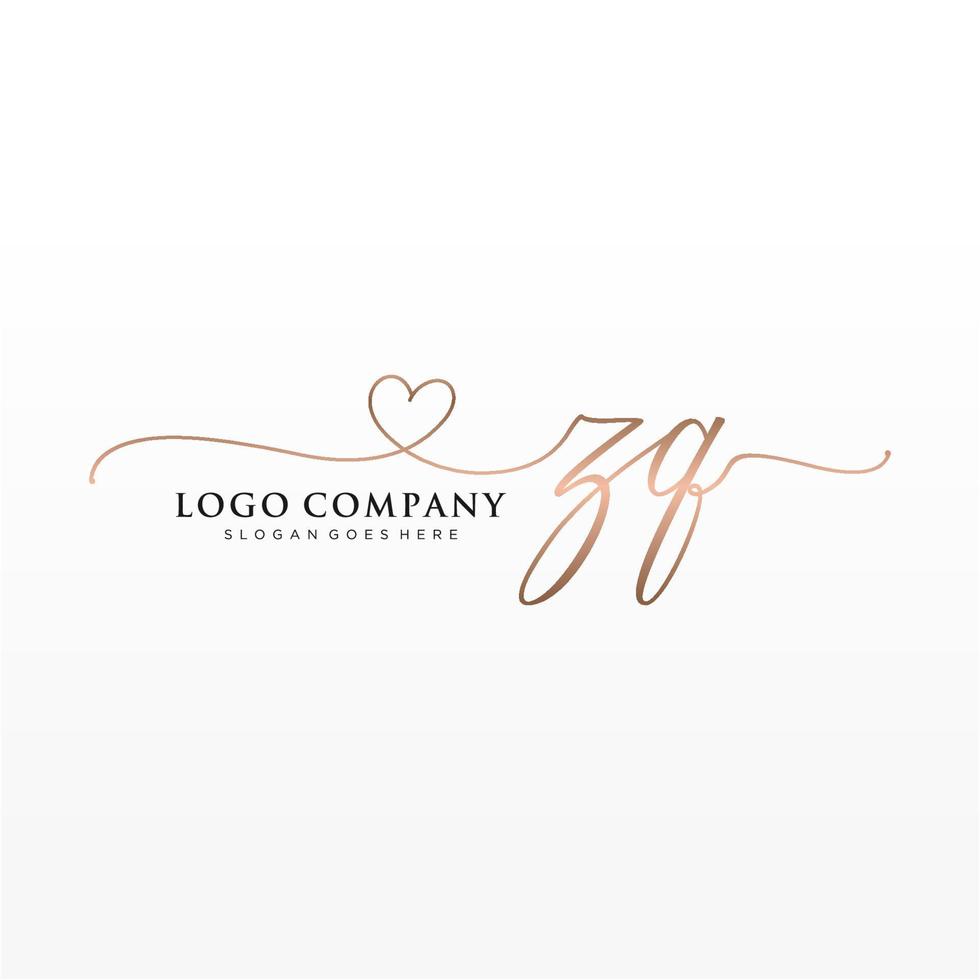 första zq feminin logotyp samlingar mall. handstil logotyp av första signatur, bröllop, mode, smycken, boutique, blommig och botanisk med kreativ mall för några företag eller företag. vektor
