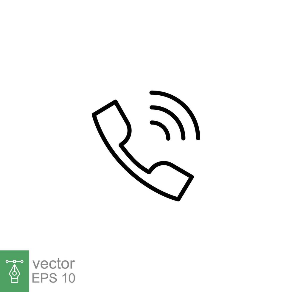 telefon ring upp ringande ikon. telefon, inkommande, mottagare, kommunikation begrepp. enkel översikt stil. tunn linje symbol. vektor illustration isolerat på vit bakgrund. eps 10.