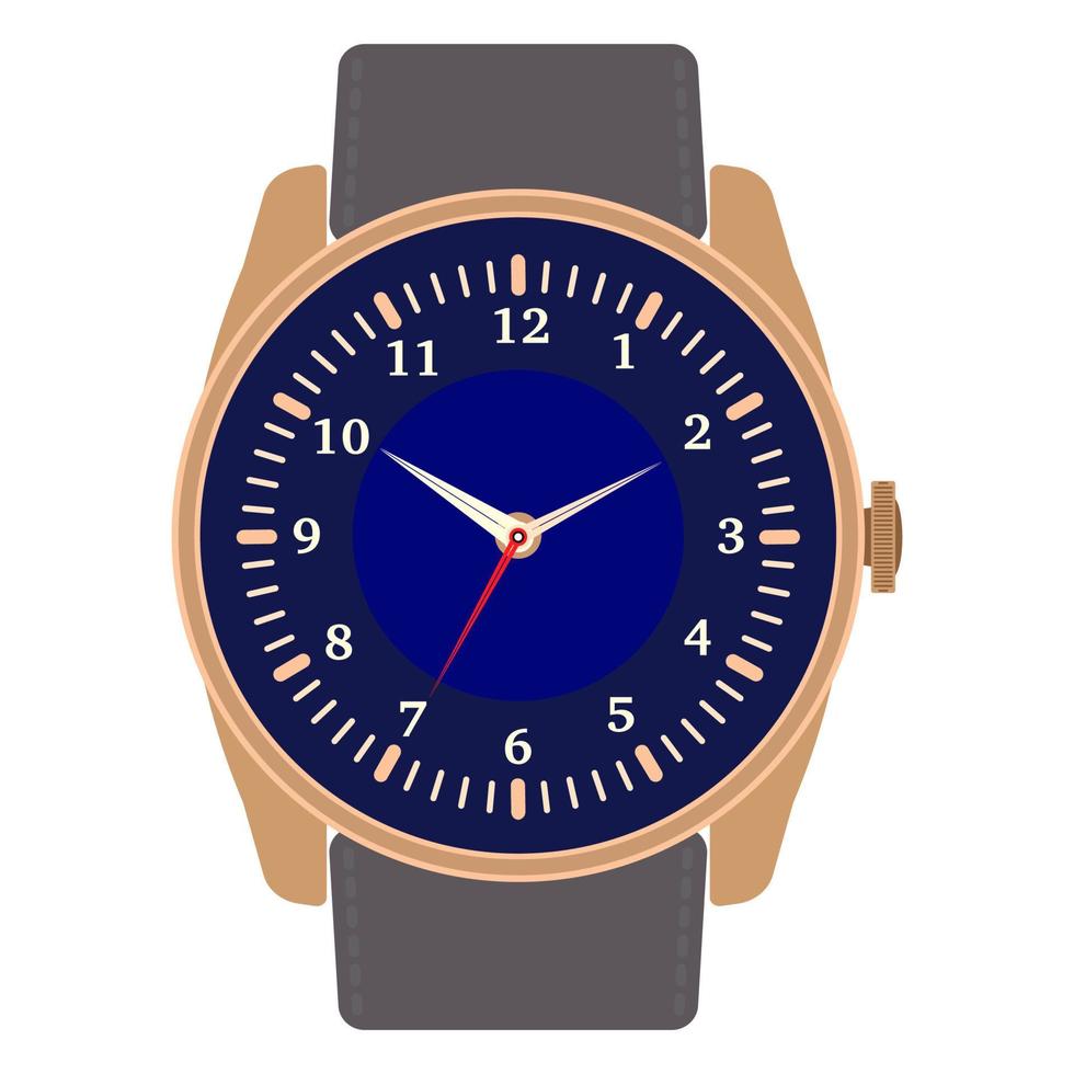 klassisch Design mechanisch Armbanduhr isoliert auf Weiß Hintergrund. Uhr Gesicht mit Stunde, Minute und zweite Hände. Vektor Illustration.
