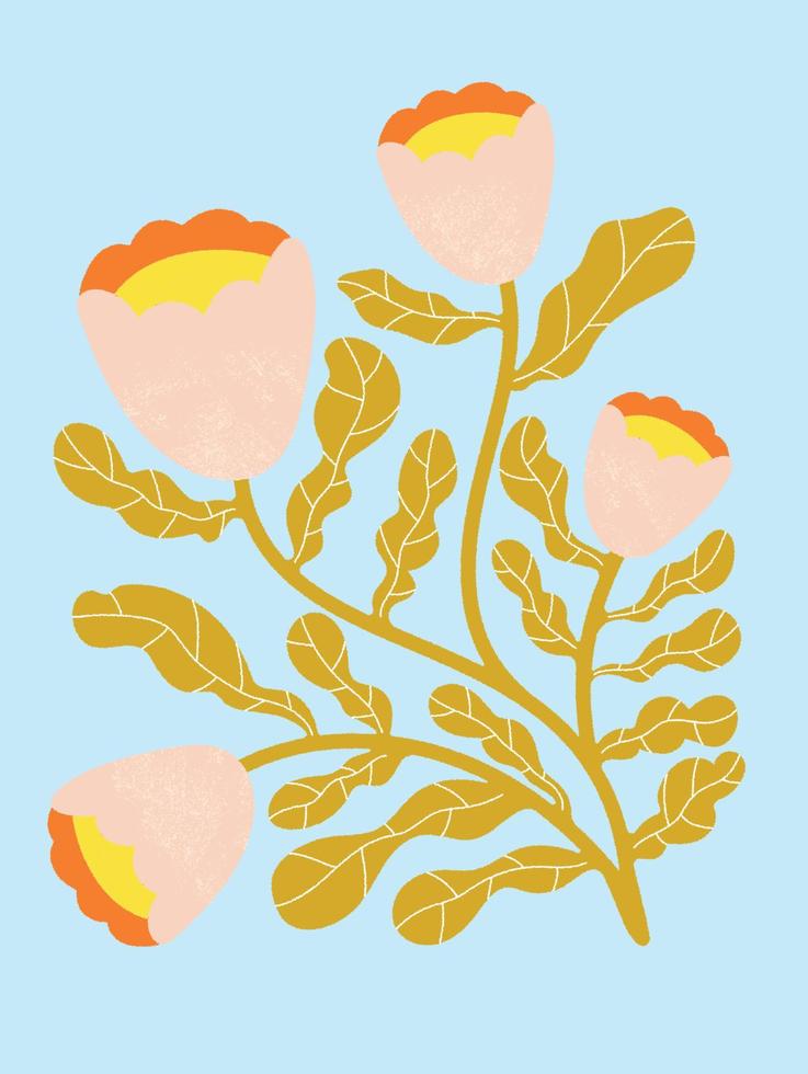 Frühling abstrakt Blume Hintergrund Vektor. zeitgenössisch Kunst Design mit Blumen, Blätter, Pflanze im Grunge Textur. botanisch Natur illustriert perfekt zum Mauer Kunst, Poster, Hintergrund, Abdeckung, Banner. vektor