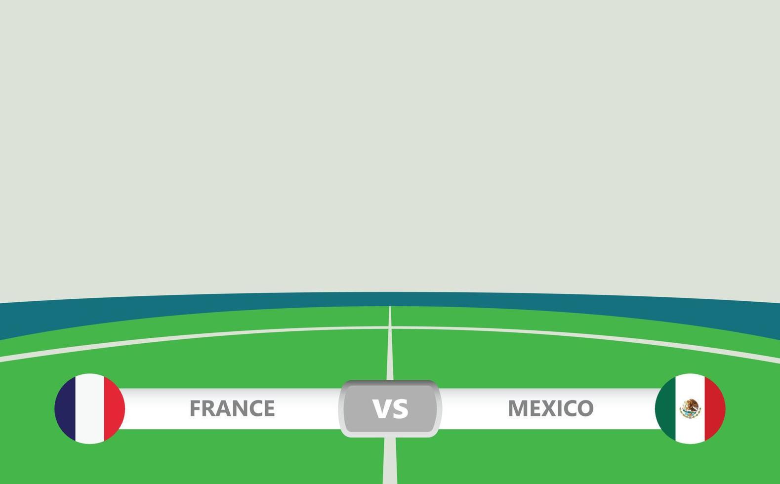 Vektor Spiel Vorschau mit ein niedriger dritte Etikette innerhalb Fußball Stadion Hintergrund. Frankreich vs. Mexiko.