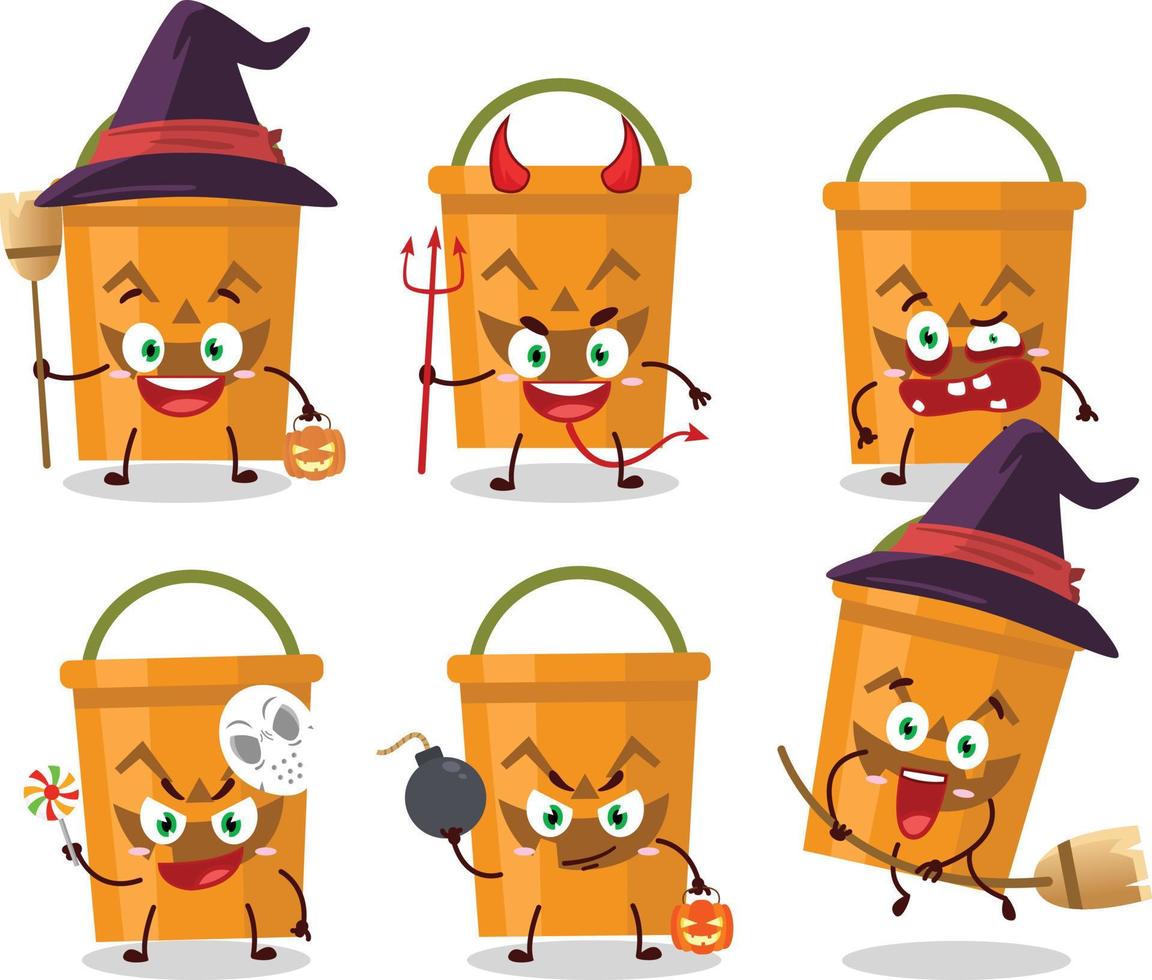 Halloween Ausdruck Emoticons mit Karikatur Charakter von Halloween Eimer vektor