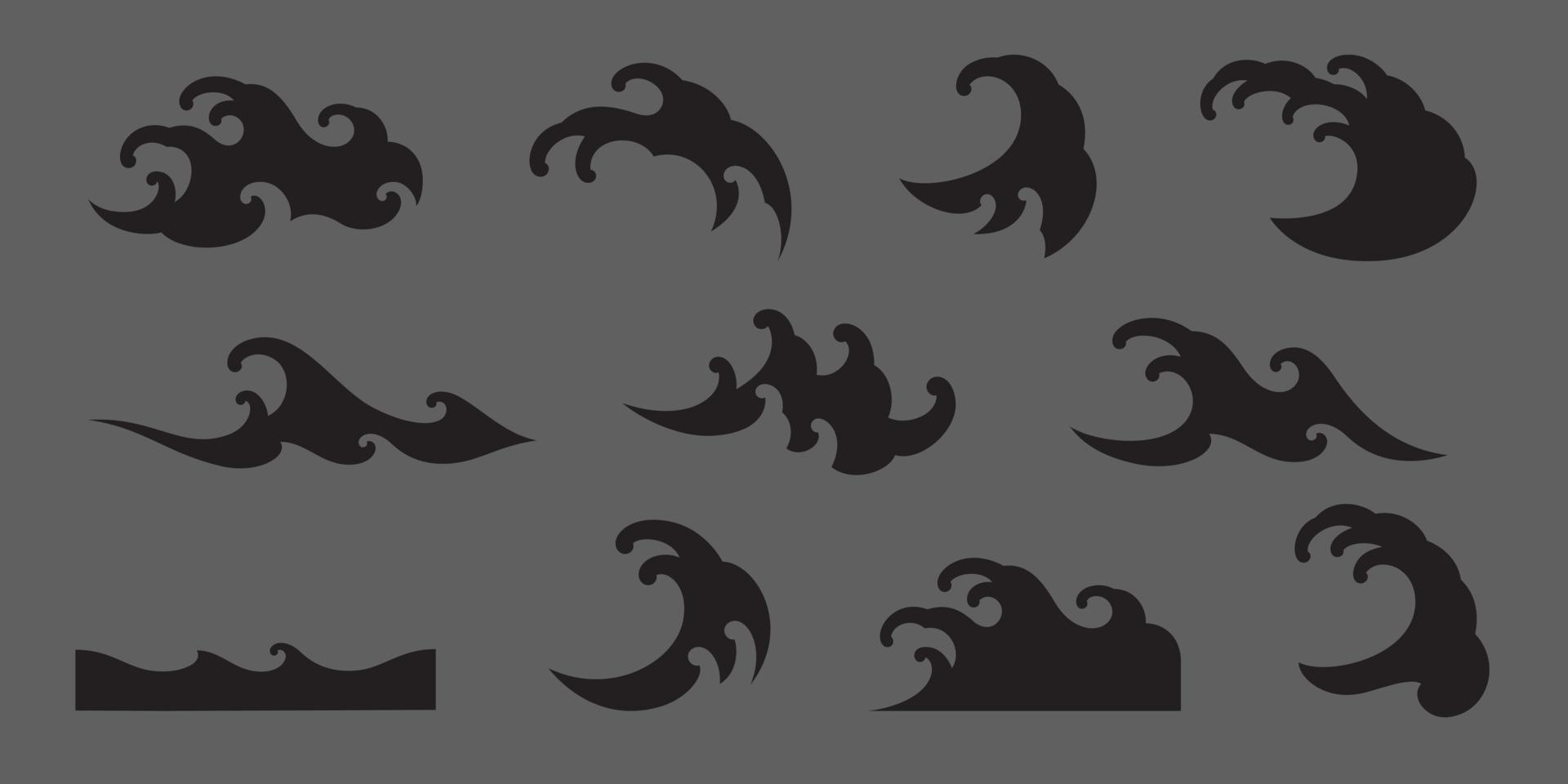 orientalisk japansk vågor mönster silhuett form vektor illustration