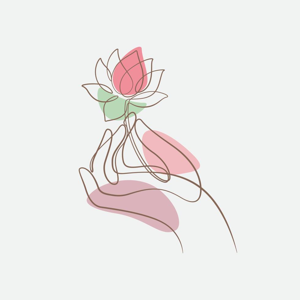 Jahrgang Boho Hand und Lotus Wasser Lilie dekorativ Linie Kunst vektor