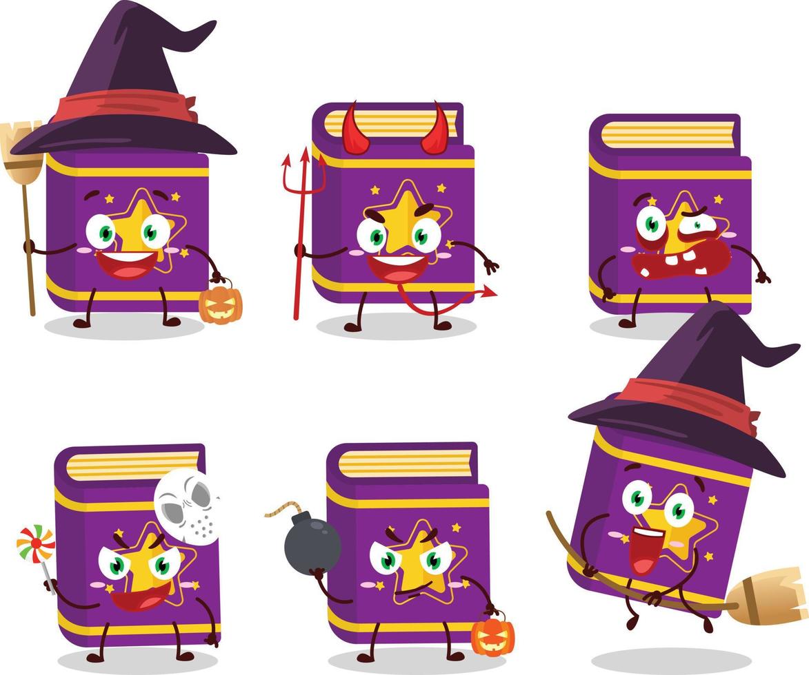 Halloween Ausdruck Emoticons mit Karikatur Charakter von Magie Buch vektor