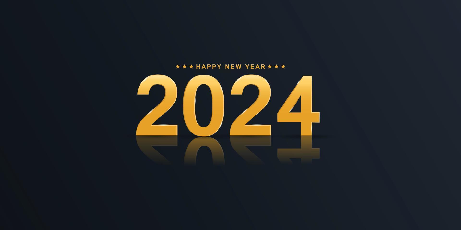 2024 Lycklig ny år elegant design - vektor illustration av gyllene 2024 logotyp tal på svart bakgrund - perfekt typografi för 2024 spara de datum lyx mönster och ny år firande.