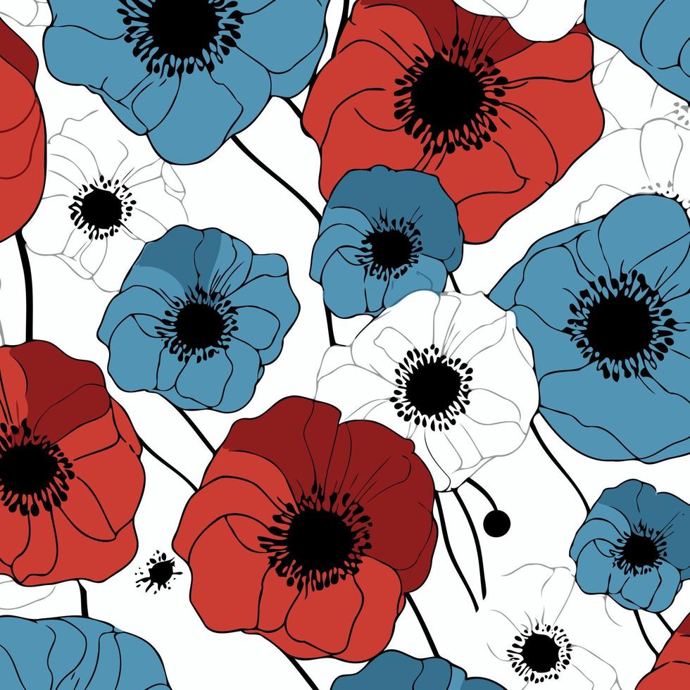 Hintergrund von rot Mohn Blumen folgenden das Farben von das vereinigt Zustände von Amerika Flagge vektor