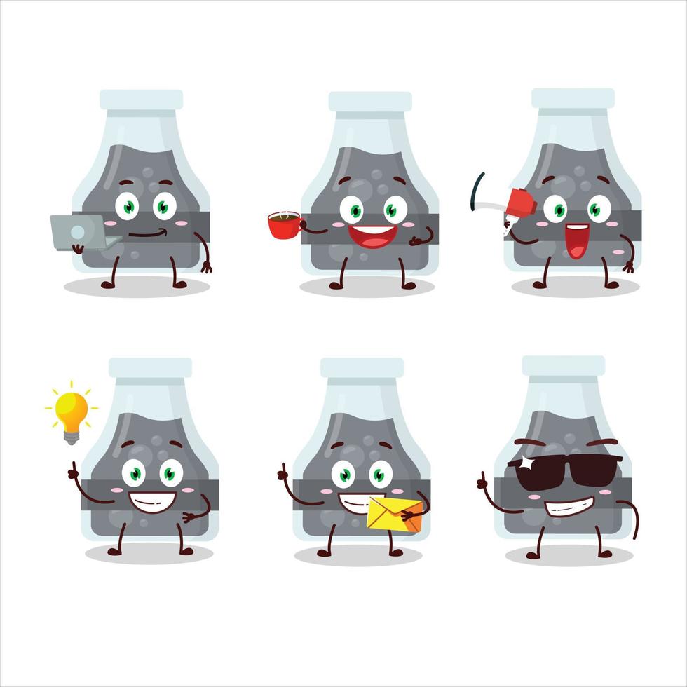 schwarz Trank Karikatur Charakter mit verschiedene Typen von Geschäft Emoticons vektor