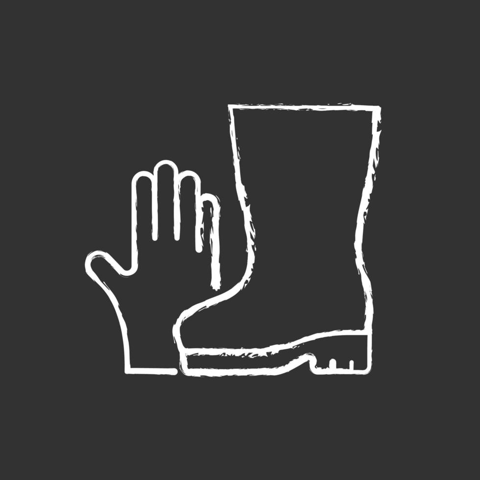 Gartenhandschuhe und Stiefel kreiden weiße Ikone auf schwarzem Hintergrund vektor