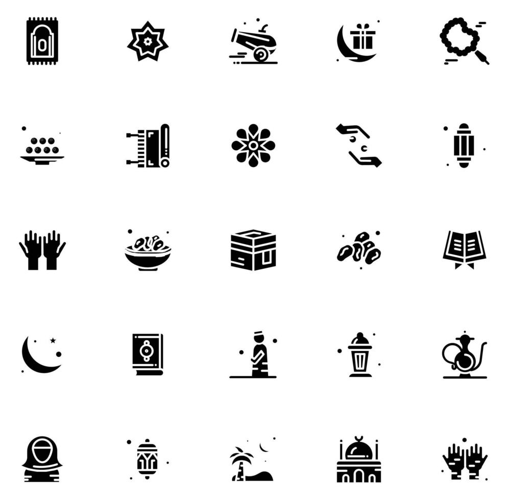 uppsättning av ramadan och eid mubarak ikoner vektor