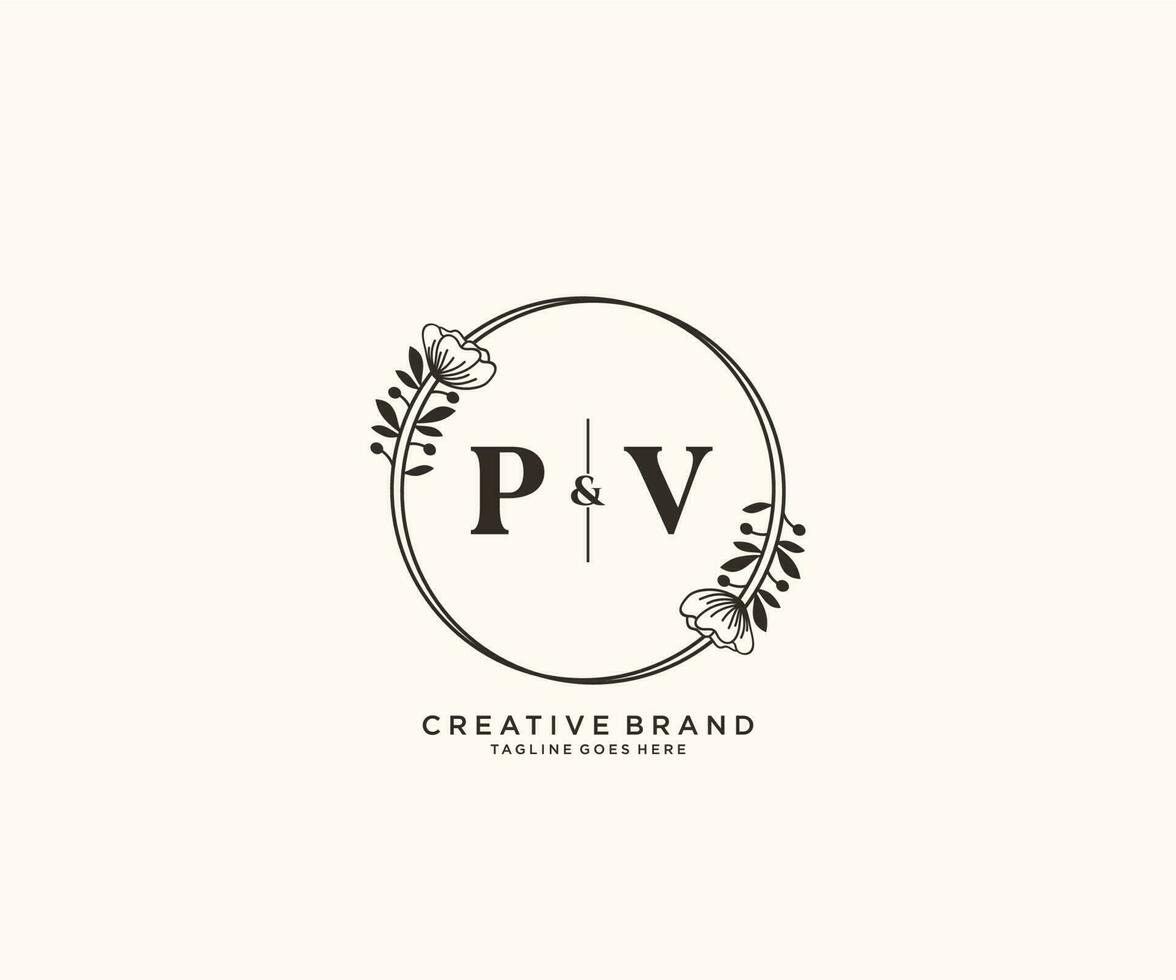 Initiale pv Briefe Hand gezeichnet feminin und Blumen- botanisch Logo geeignet zum Spa Salon Haut Haar Schönheit Boutique und kosmetisch Unternehmen. vektor