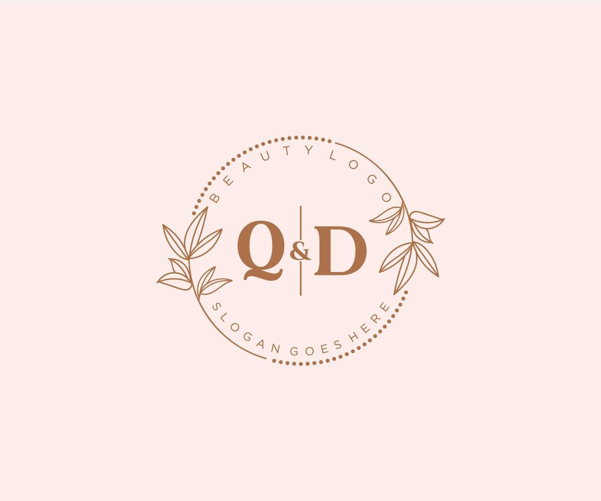 första qd brev skön blommig feminin redigerbar förhandsgjord monoline logotyp lämplig för spa salong hud hår skönhet boutique och kosmetisk företag. vektor