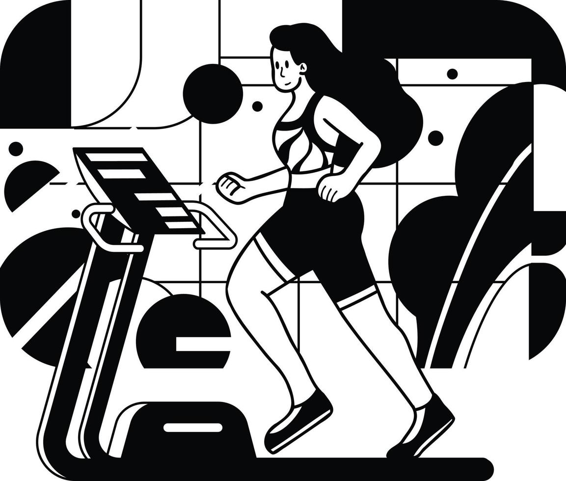 friska kärleksfull kondition flicka löpning i de Gym illustration i klotter stil vektor