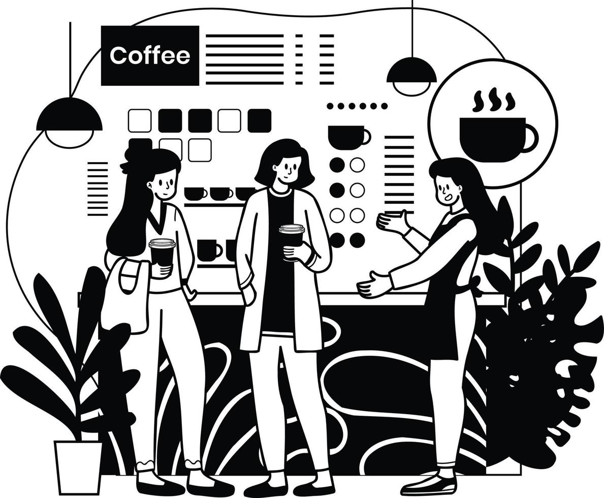 weiblich Barista reden zu Kunde im Cafe Illustration im Gekritzel Stil vektor