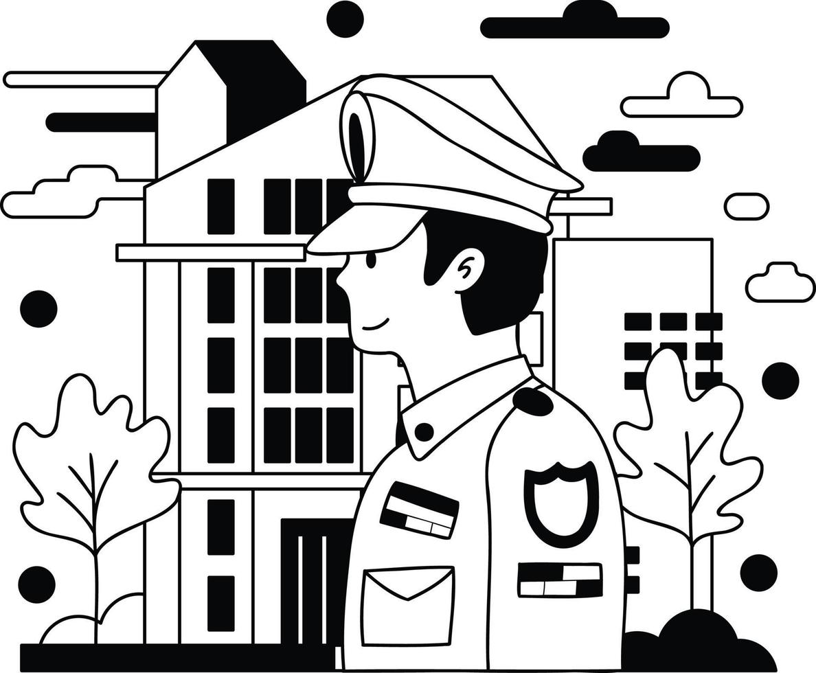 Polizei und Polizei Bahnhof Illustration im Gekritzel Stil vektor