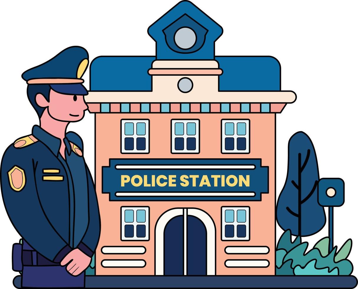 Polizei und Polizei Bahnhof Illustration im Gekritzel Stil vektor