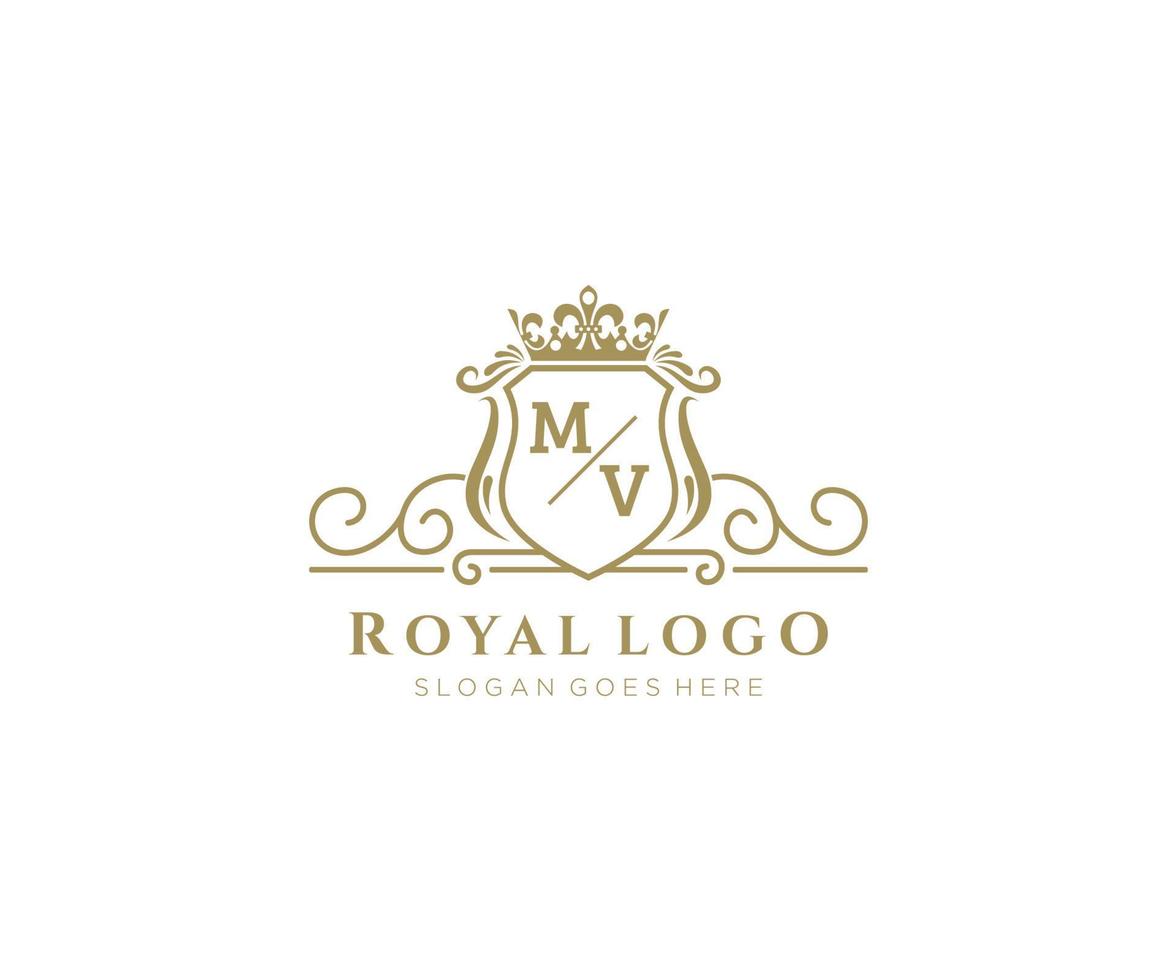 första mv brev lyxig varumärke logotyp mall, för restaurang, kungligheter, boutique, Kafé, hotell, heraldisk, Smycken, mode och Övrig vektor illustration.
