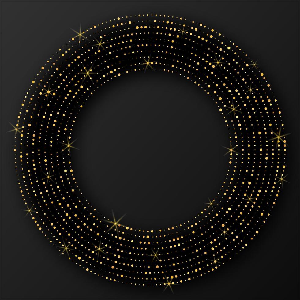 abstrakt guld lysande halvton prickad bakgrund. guld glitter mönster i cirkel form. cirkel halvton prickar. vektor illustration