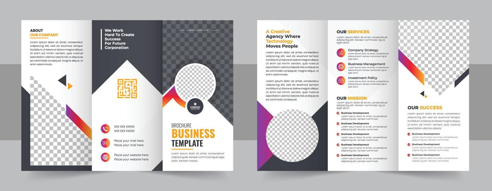 företags- företag trifold broschyr mall, kreativ och professionell tri vika ihop broschyr vektor design.