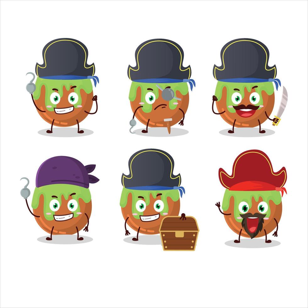 tecknad serie karaktär av choco grön godis med olika pirater uttryckssymboler vektor