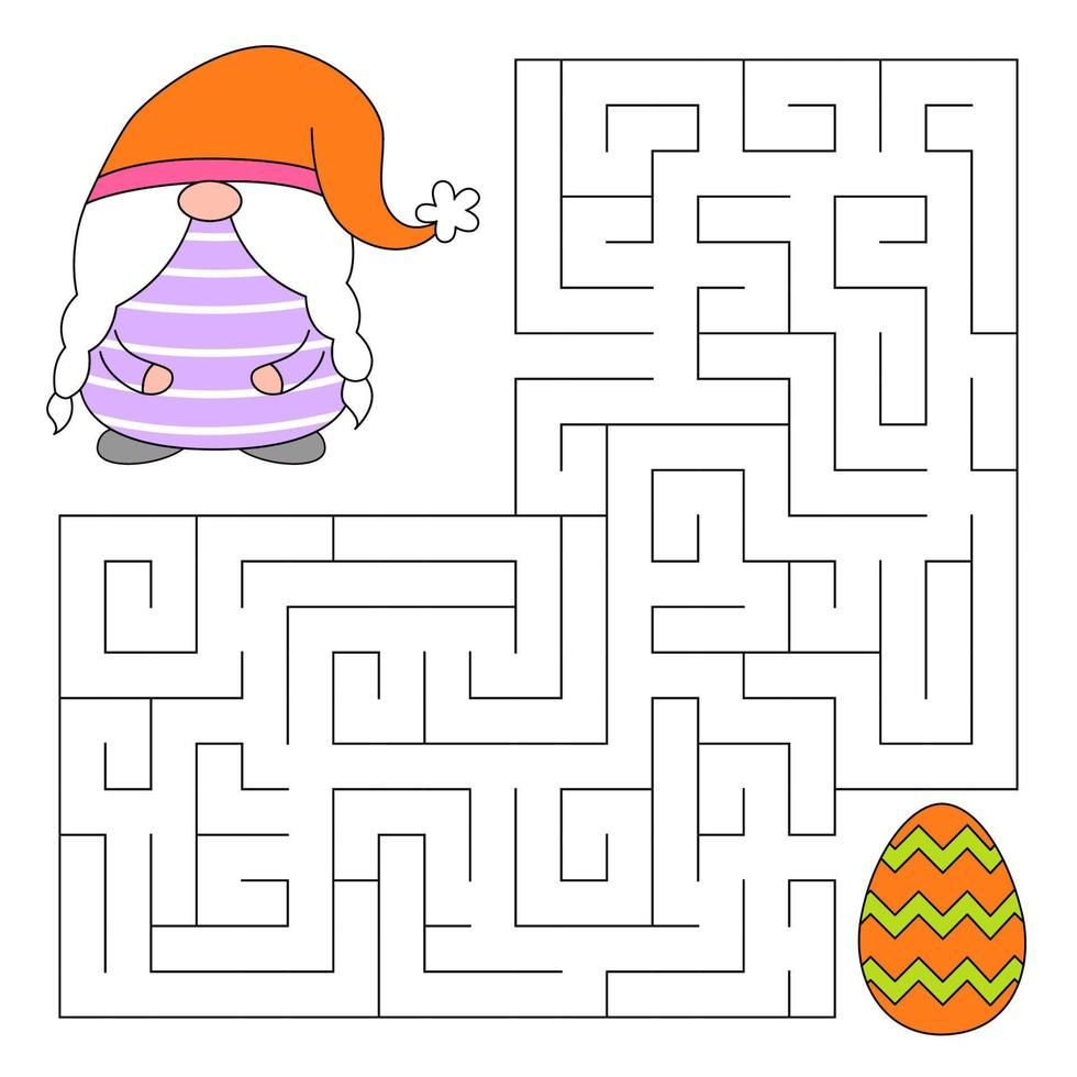 vår labyrint spel för ungar. söt gnome ser för en sätt till de ägg. Lycklig påsk. klotter tecknad serie stil. tryckbar arbetsblad. vektor tecknad serie illustration för ortodox påsk.