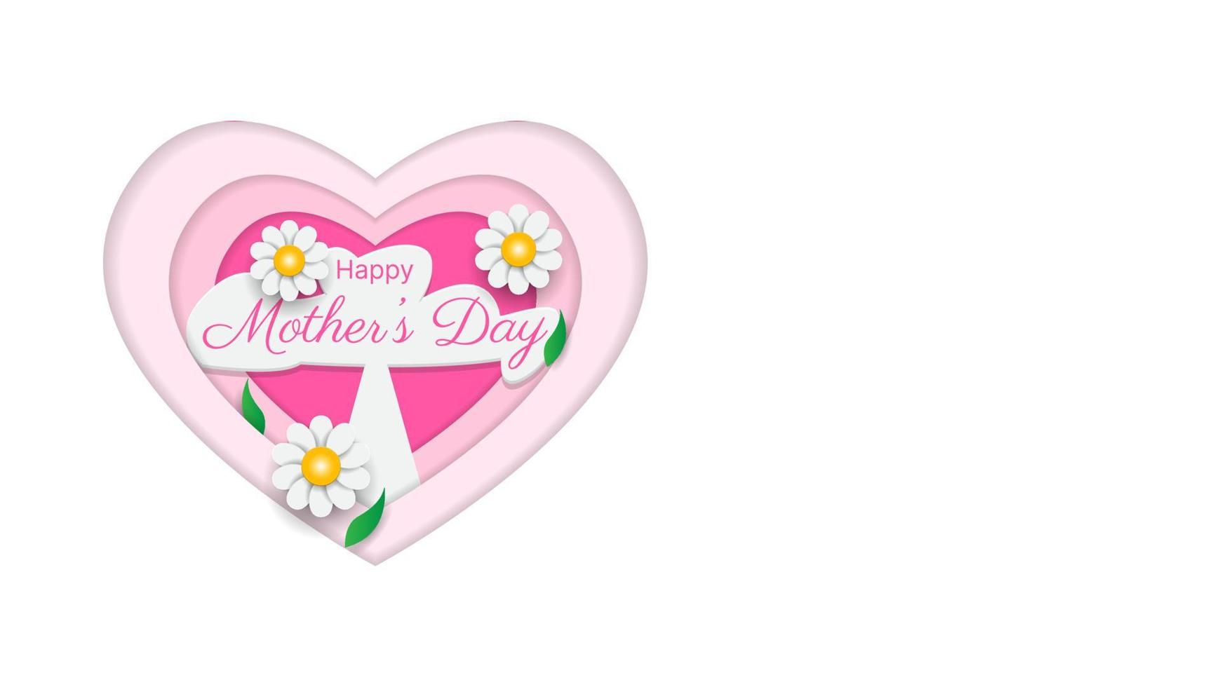 Lycklig mors dag hälsning kort bakgrund med hjärta former papper skära stil och blommor vektor