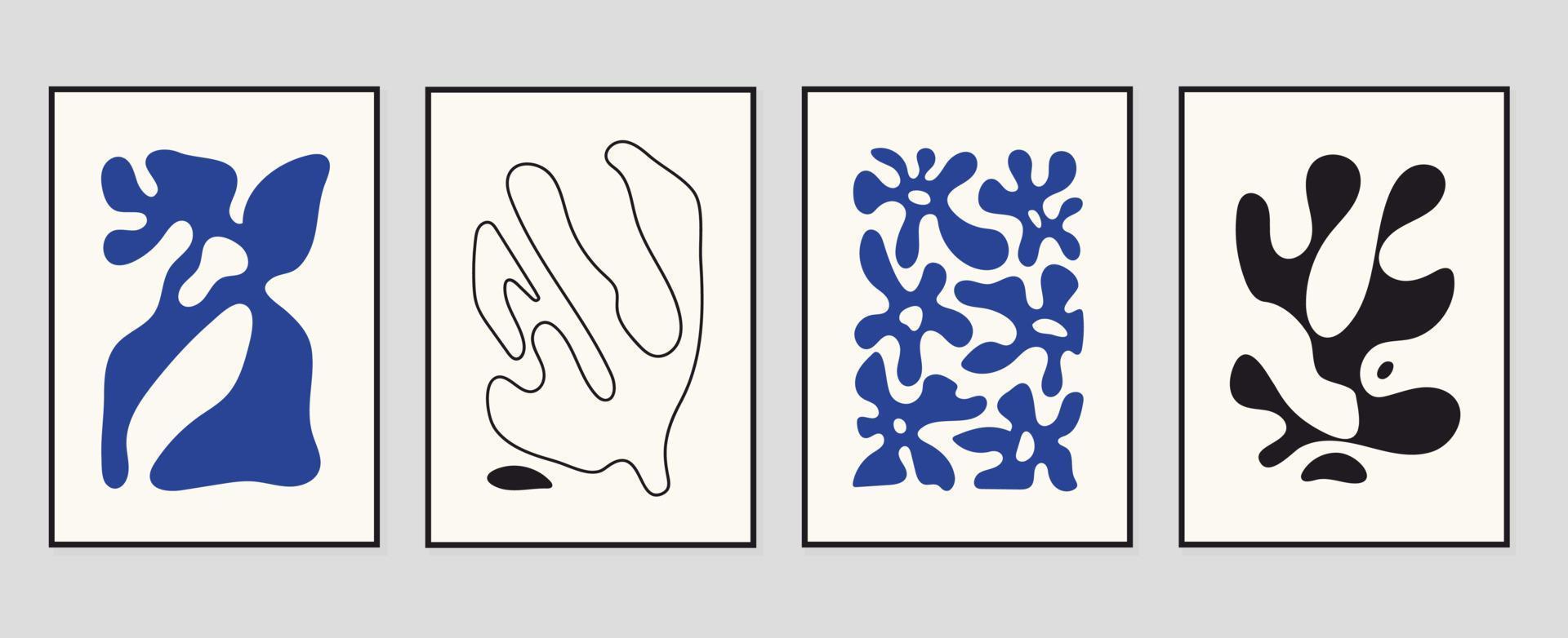 uppsättning av abstrakt omslag bakgrund inspirerad förbi matisse. växter, gren, korall, blomma i hand dragen stil. samtida estetisk illustrerade design för vägg konst, dekoration, skriva ut, tapet. vektor