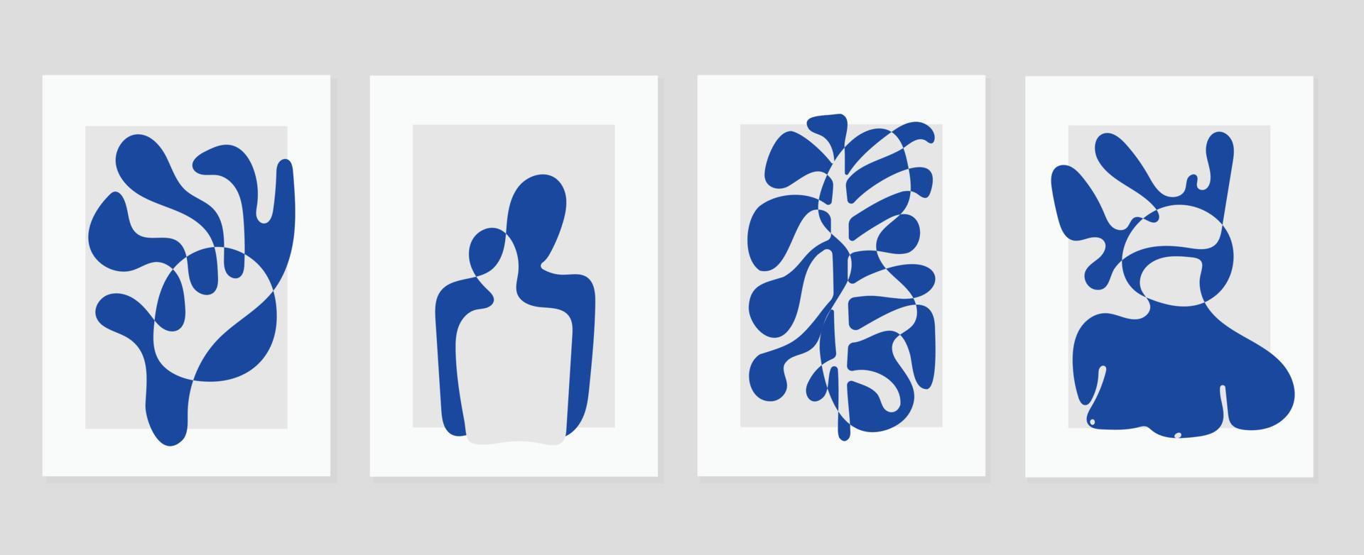 uppsättning av abstrakt omslag bakgrund inspirerad förbi matisse. korall, naken människor, svartvit, blad i hand dragen stil. samtida estetisk illustrerade design för vägg konst, dekoration, skriva ut, tapet. vektor