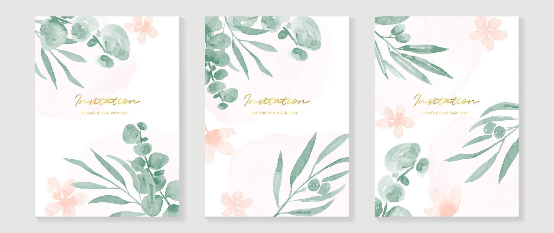 Luxus Hochzeit Einladung Karte Hintergrund Vektor. elegant Aquarell Textur im Pflanzen, Rosa Blume, Blatt. Frühling Blumen- Design Illustration zum Hochzeit und vip Startseite Vorlage, Banner, einladen. vektor