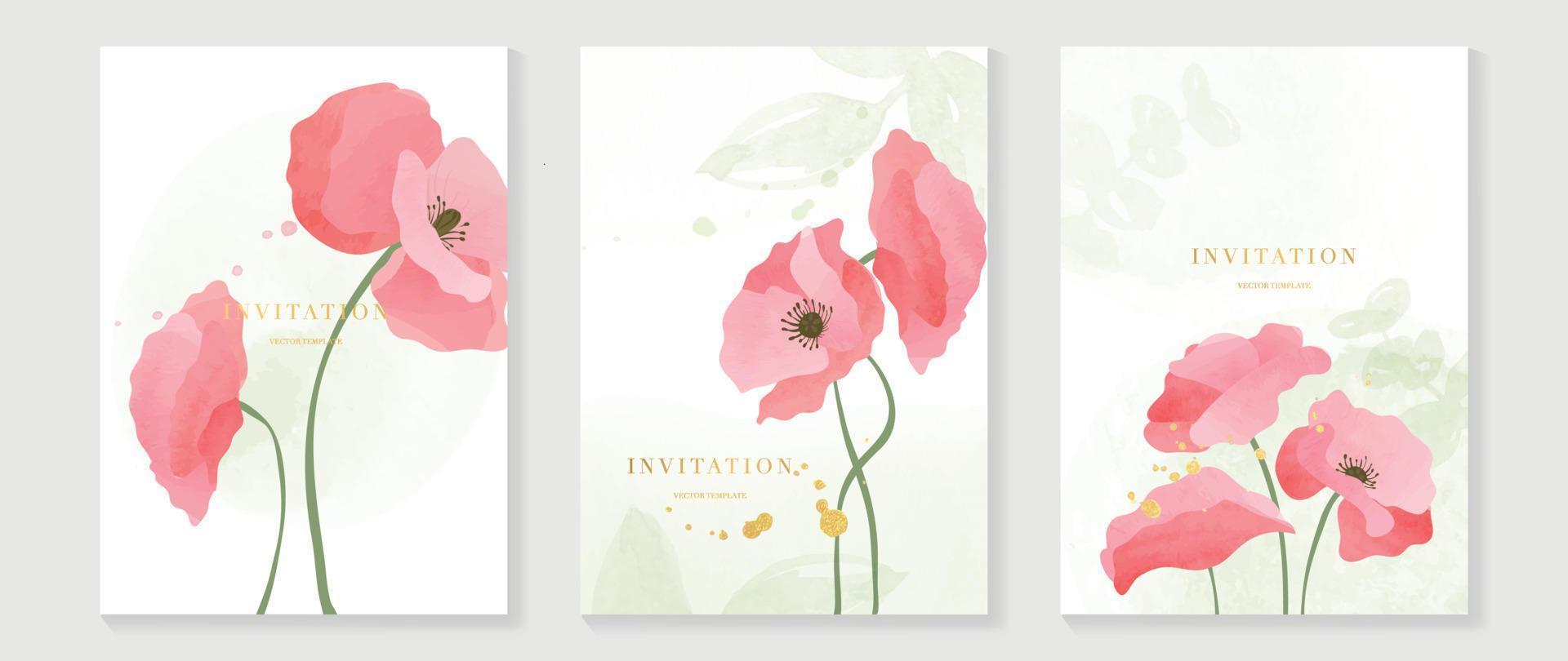 Luxus Hochzeit Einladung Karte Hintergrund Vektor. elegant Aquarell Textur im Rosa Blume, Blatt, Gold funkeln. Frühling Blumen- Design Illustration zum Hochzeit und vip Startseite Vorlage, Banner, einladen. vektor