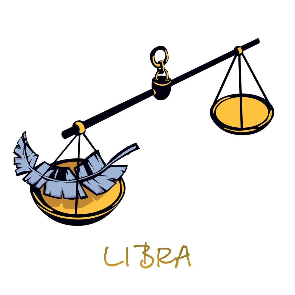 Libra stjärntecken platt tecknad vektorillustration. himmelsk rättvisa skalar objekt. astrologiska horoskop symbol, jämvikt, balans och harmoni koncept. isolerad handritad artikel vektor