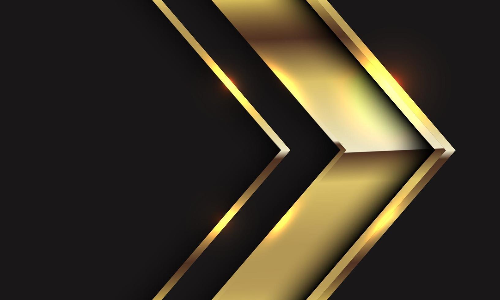 abstrakte goldene glänzende Pfeilrichtung auf Schwarz mit Leerzeichenentwurf moderne Luxus futuristische Hintergrundvektorillustration. vektor