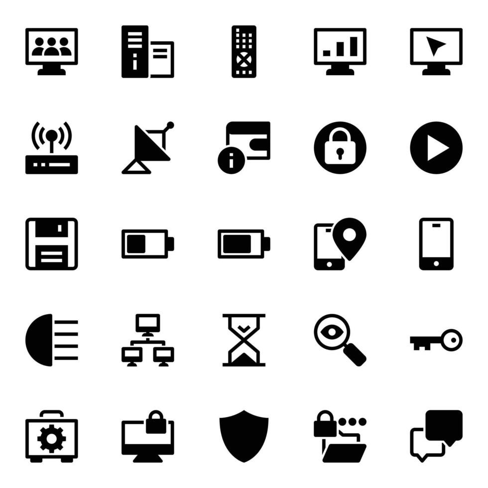 Glyphe Symbole zum Netzwerk Technologie. vektor