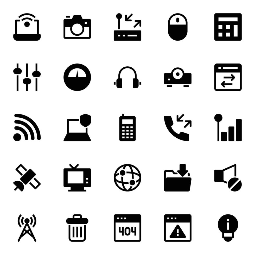 glyf ikoner för nätverk teknologi. vektor